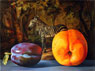 Still Life of a Peach and a Plum with Zebra